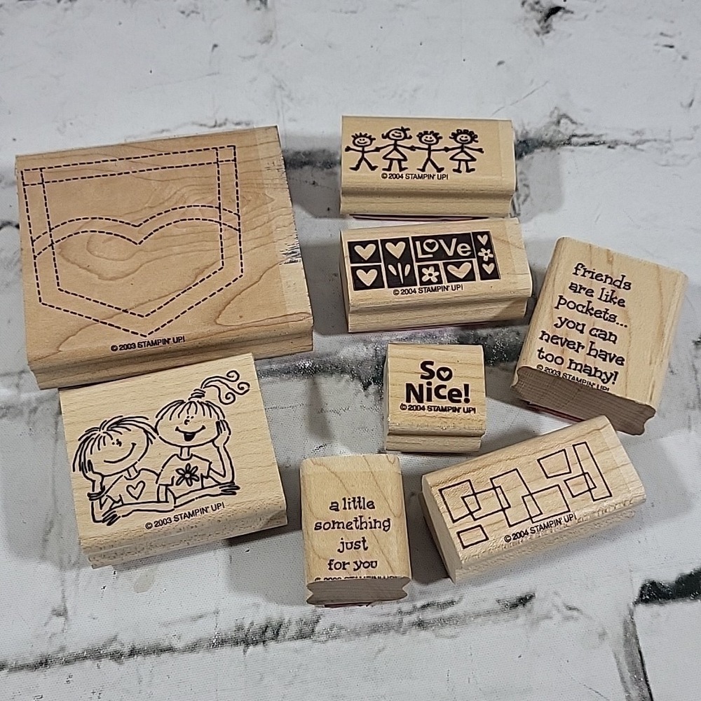 Vintage Stampin Up Rubber Stamps Lot Of 8 Family Friends Wood Mounted Crafts